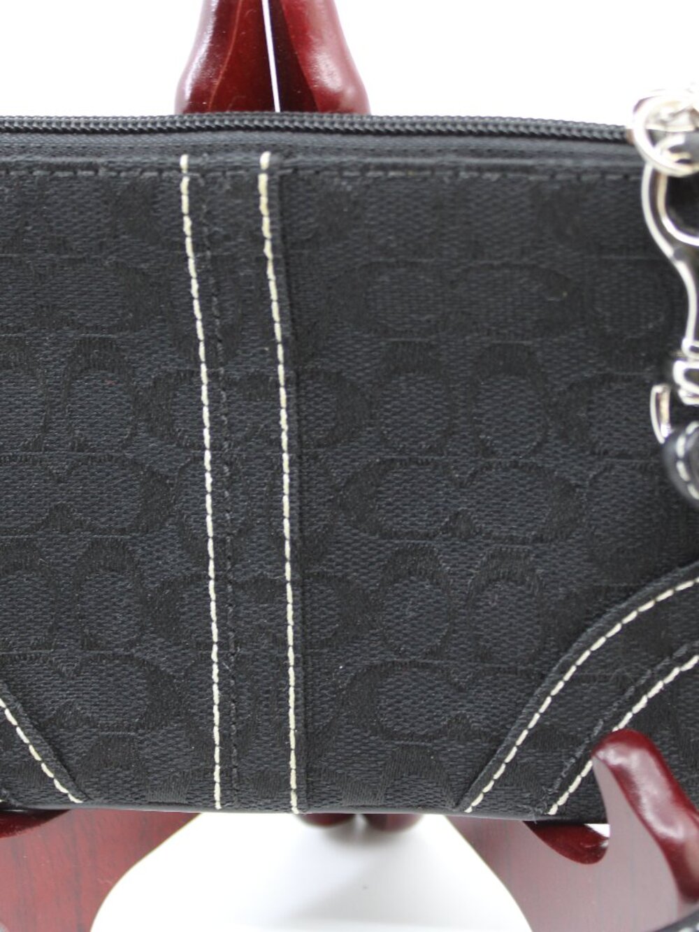 Coach Small Black Canvas Signature Logo Wristlet Bag Strap Zip 6.5"Wide X 4"High